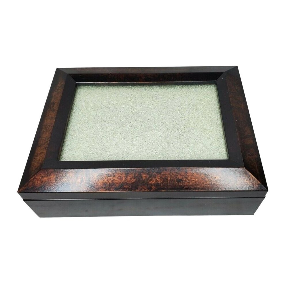 Elegant Expresso Brown Velvet Interior Picture Frame Sectional Jewelry Box